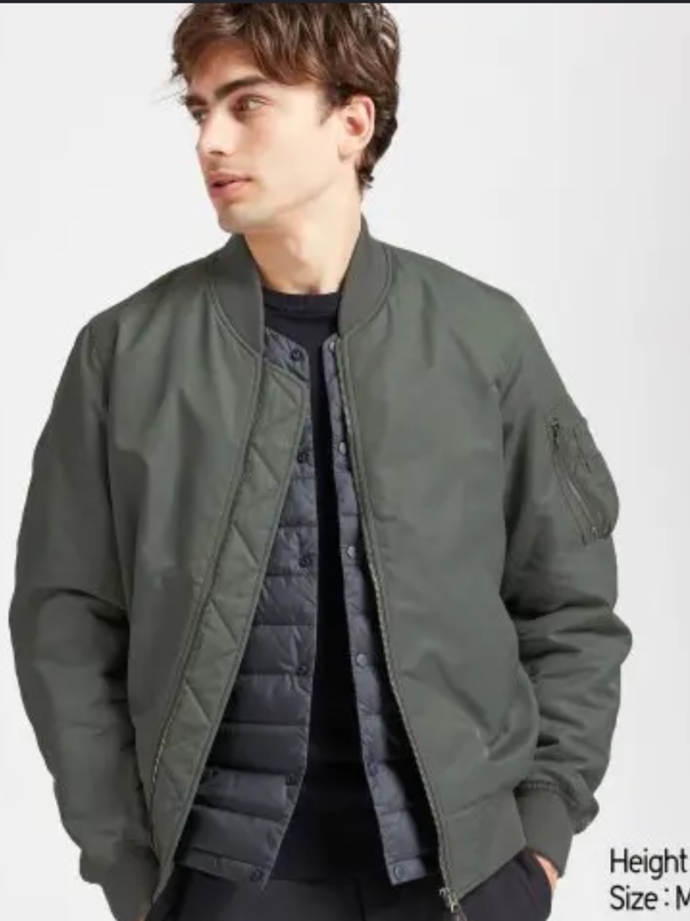Uniqlo MA-1 Blouson Bomber Jacket Small Green Flight Zip Insulated Military